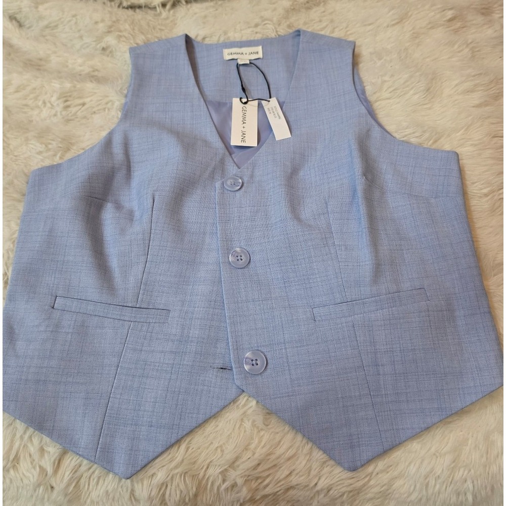 Gemma + Jane Light Blue Tailored Button-Up Suiting Vest NWT Size M